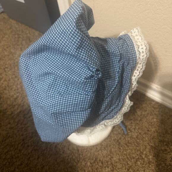 VTG Girls Prairie Bonnet & Apron blue gingham check Cottage Core Calico - Picture 7 of 7